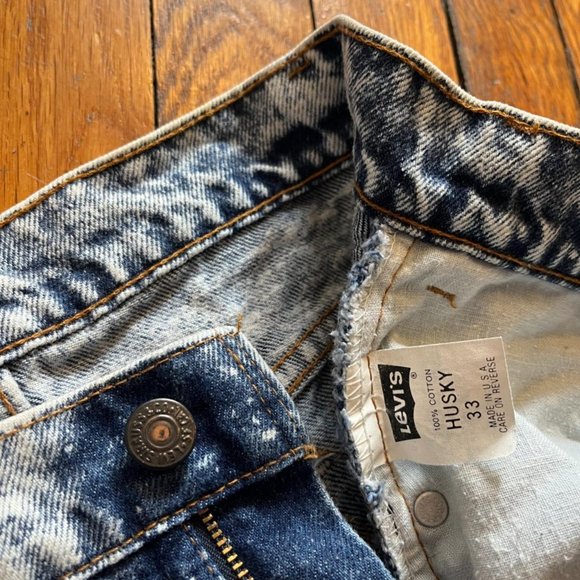 Vintage 90s Levi's Husky 505 Orange Tab Made in USA Women Blue White Acid‎ Jeans - Picture 4 of 4